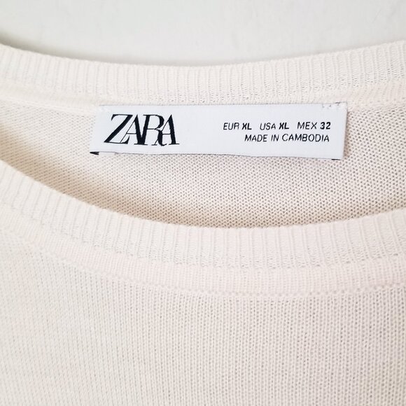 Zara Ivory Black Striped Basic Knit Pullover Sweater Crewneck Lightweight XL - Picture 9 of 15